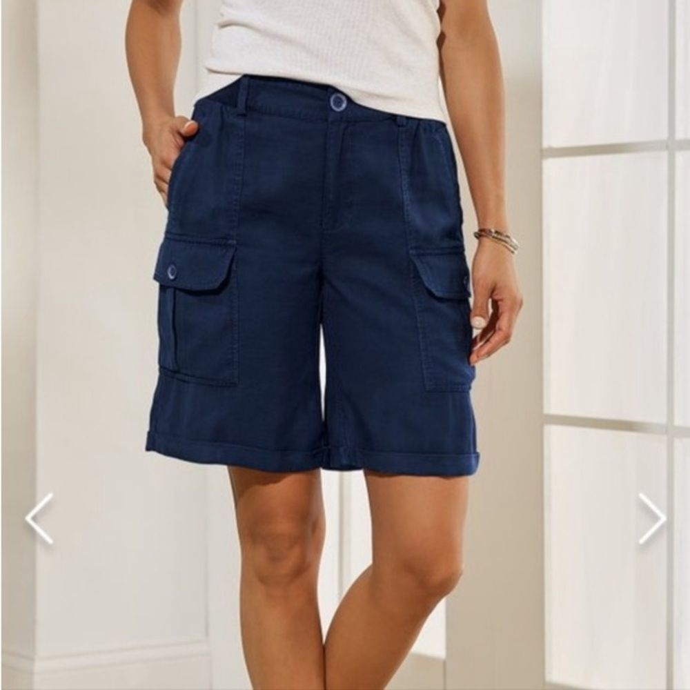 Soft Surroundings Pali Rayon Blend Cargo Utility Outdoor Casual Shorts Blue Sz L